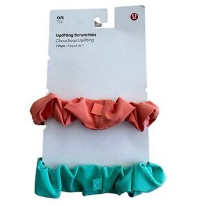 2 Lululemon Uplifting Scrunchies: Wander Teal and Coral Kiss NWOT